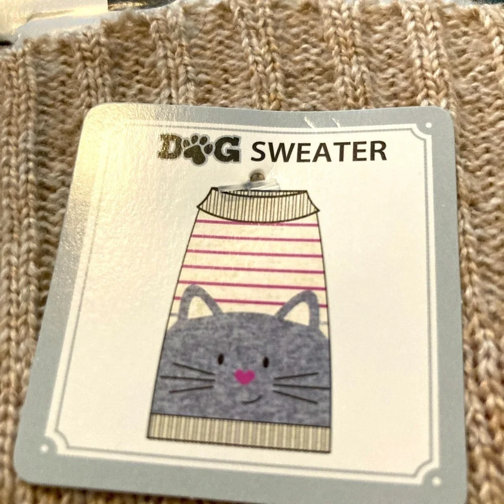 Cozy Tan Dog Sweater with Cat Design Medium